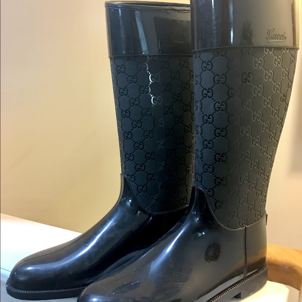 Gucci Black Monogram Rain Boots